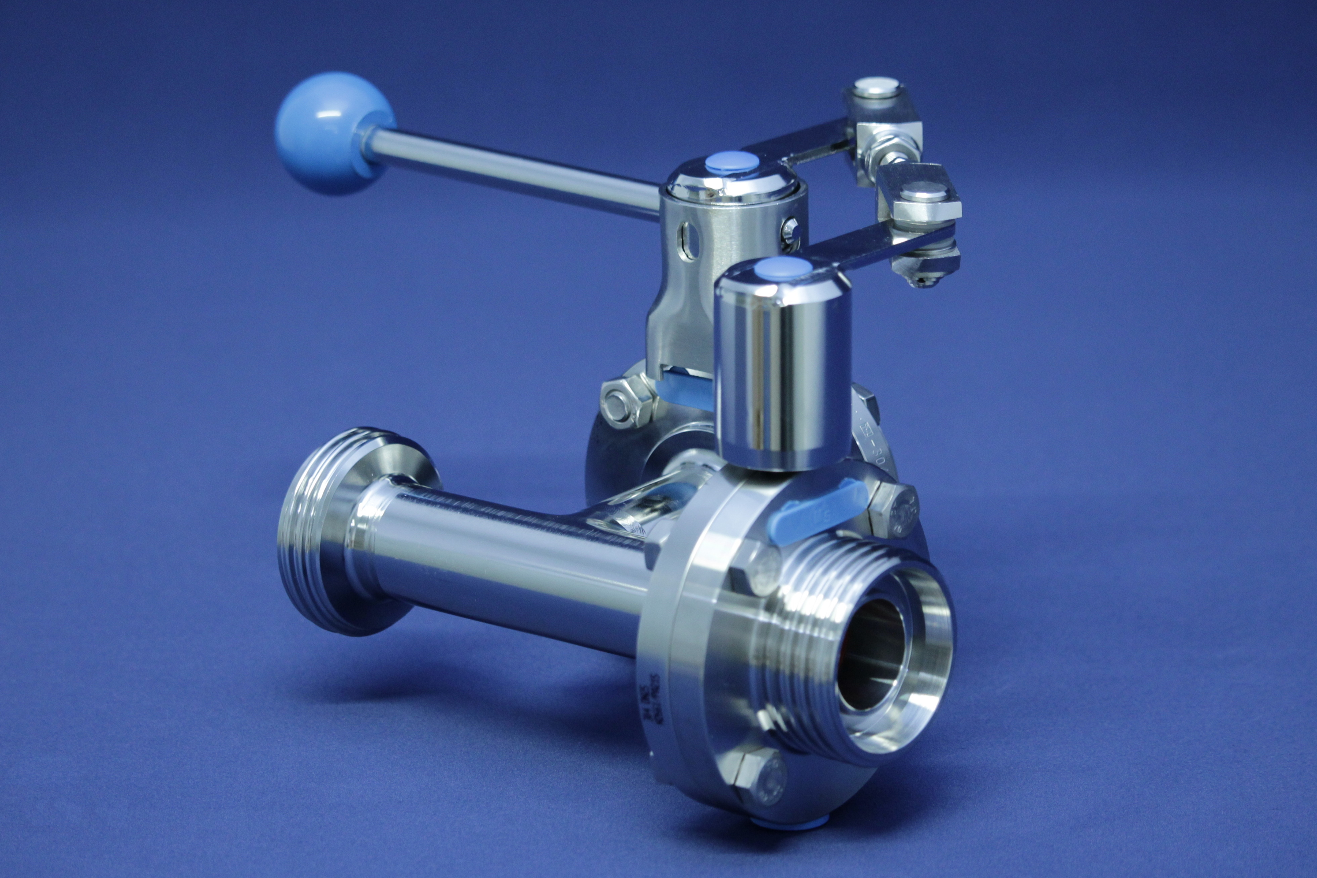 T-SV SV04 DA-GGG DN25 304 BL HB-ST VMQ KOMBI VENTIL IM DURCHGANG LINKS UND IM ABGANG, BETÄTIGUNG DER SCHALTKOMBINATION AM ABGANG(GESCHLOSSEN)