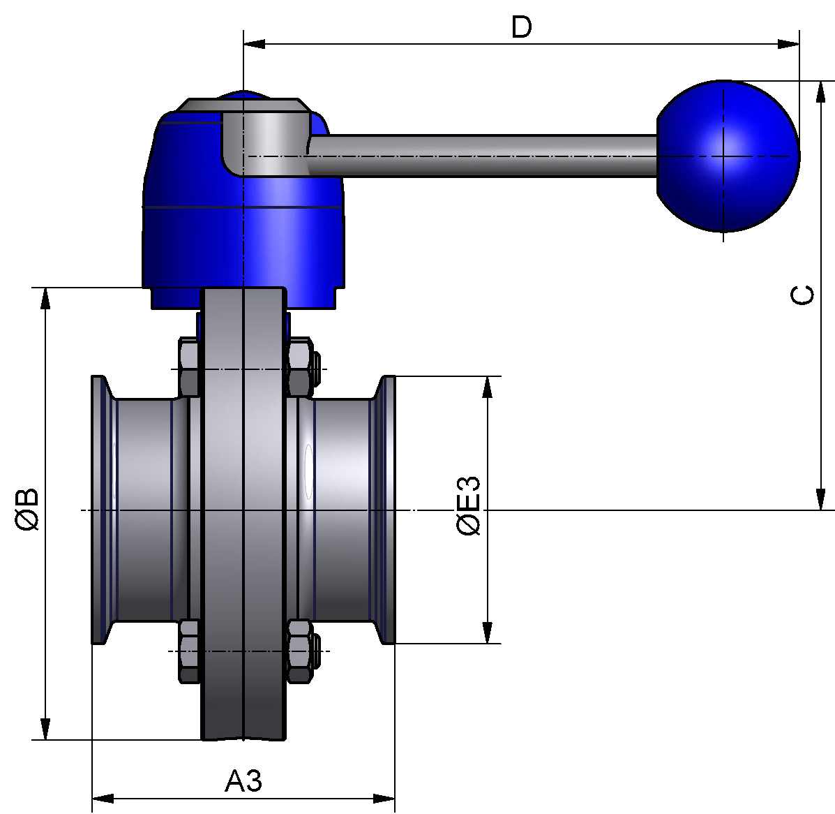 SCHEIBENVENTIL SV04 CC 2" 316L BL HB04 VMQ
