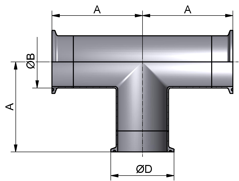 T-STÜCK CCC DN65 304L POL DF91 C=KLEMMSTUTZEN NACH DIN32676-A