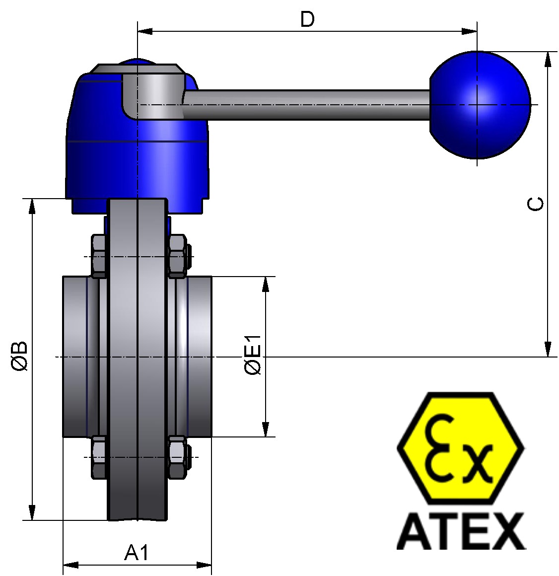 SCHEIBENVENTIL SV04 SS DN20 304L BL HB04 FKM ATEX
