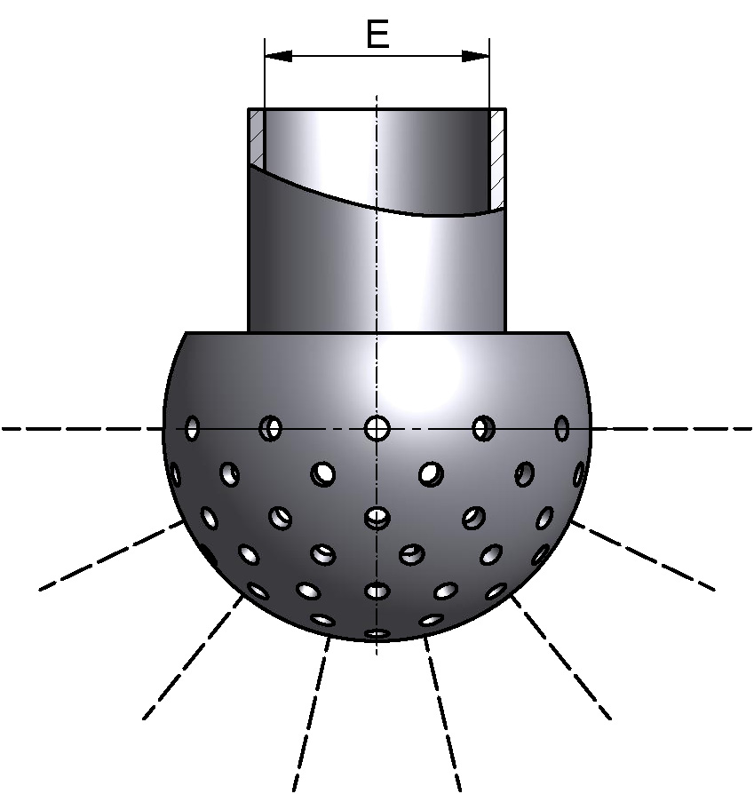 SPRÜHKOPF 180 UNTEN G1/2" DN20 316L 2,0-2,5 M