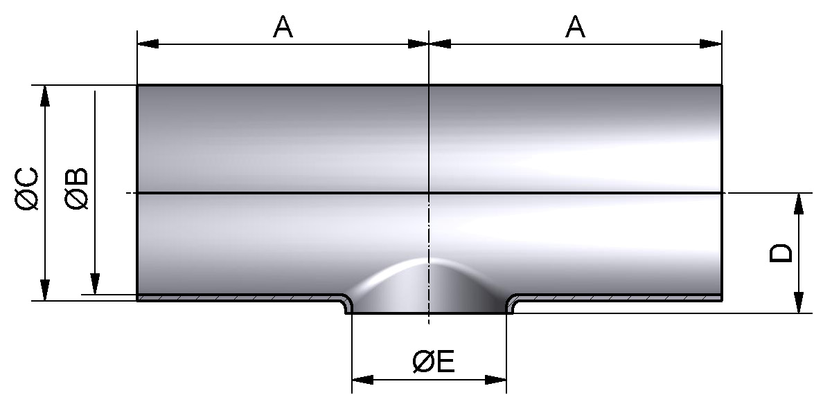 T-STÜCK EN10374-TRS DN100-50 316L U POL 104x2,0-53x1,5