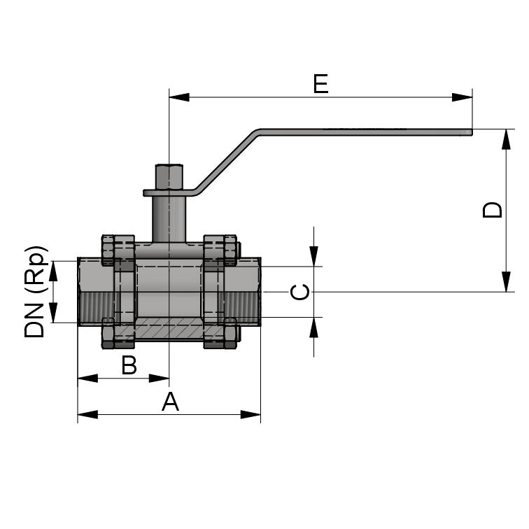 3-TLG. KUGELHAHN IG-IG Rp2" 316 FREIER DURCHGANG