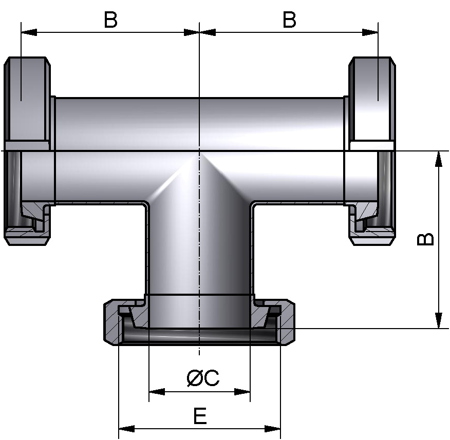 T-STÜCK KKK DN40 304L POL MIT NUTM.
