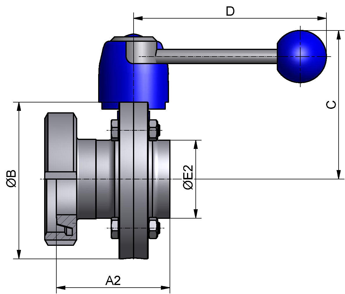 SCHEIBENVENTIL SV04 KS DN32 304 BL HB04 EPDM