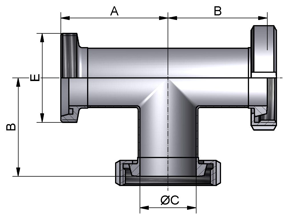 T-STÜCK GKK DN80 304L POL MIT NUTM.