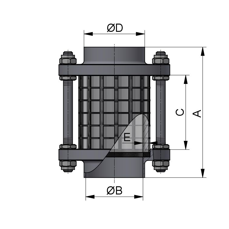 SCHAULATERNE SS DN 40 316L BL. NBR SPLITTERSCHUTZ