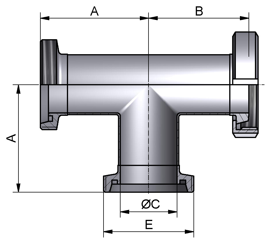 T-STÜCK GKG DN40 316L POL MIT NUTM. 304