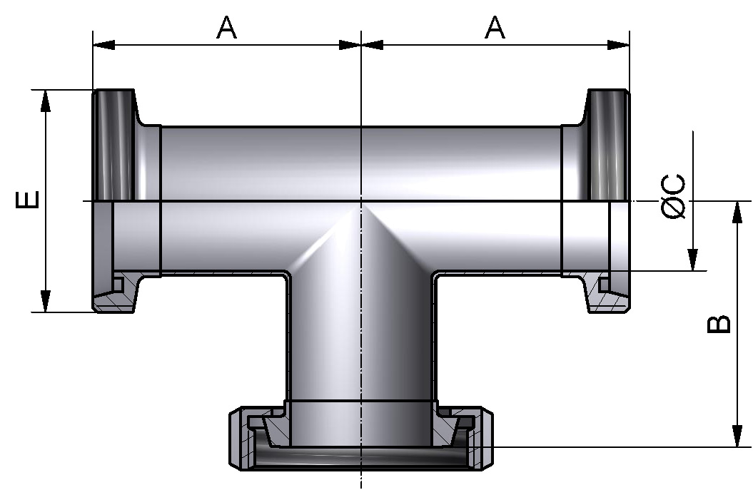 T-STÜCK GGK DN40 304L POL MIT NUTM.